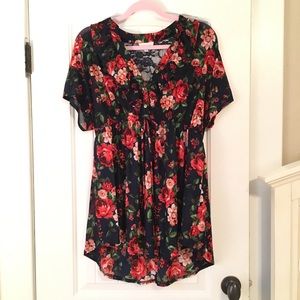 🌹 Floral Long Sexy Lacey Dark Navy Blouse Shirt